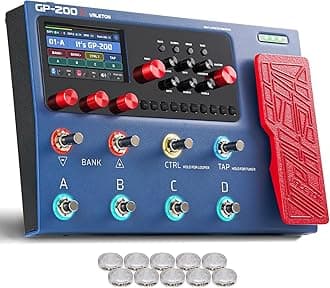 VALETON Guitar Bass Effect Pedal Multi-Effects Processor Amp Modeling IR Cabinets Simulation with FX Loop MIDI I/O Expression Pedal Stereo OTG USB Audio Interface GP-200X
