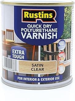 RustinsQuick Dry Poly Varnish Satin Clear 500ml -Tough, Water-Based Clear Finish in Gloss, Matt or Satin; Durable Protection for Interior Wood, Furniture and Floors