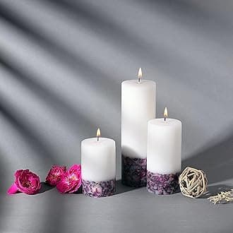 Paraffin Wax By Parkash Candles Set Of 3 Fragrance Pillar Candles Marble Finish (White Rose Petals)