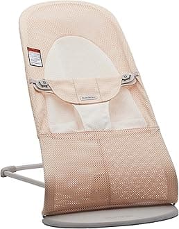 Bouncer Balance Soft, Light Grey Frame, Mesh, Pearly Pink/White, 2-in-1 Adjustable Baby Bouncer Seat and Toddler Chair, Newborn to Toddler (8-29 lbs), 4 Positions, Lightweight & Portable