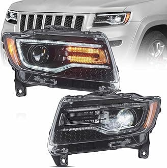 VLAND LED Headlights Fit for 2011 2012 2013 Jeep Grand Cherokee WK2, Front Light with Blue Dynamic Startup DRL, Clear