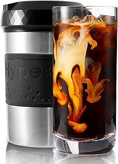 HyperChiller The Original but NEW Stainless-Steel HC2SS Patented Iced Coffee/Beverage Cooler Ready in One Minute, Reusable for Iced Tea, Wine, Spirits, Alcohol, Juice, 12.5 oz, Stainless Steel