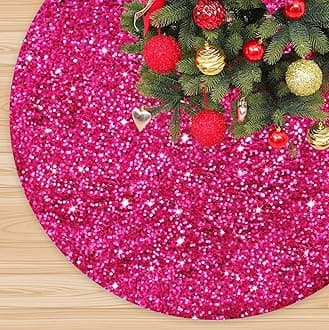 Hot Pink Christmas Tree Skirt 60 Inches Extra Large Tree Skirts Round Sequin Xmas Tree Skirt Fuchsia Velvet Tree Skirt Christmas Decorations Shimmer Tree Skirt Covers for Holiday Party Decor