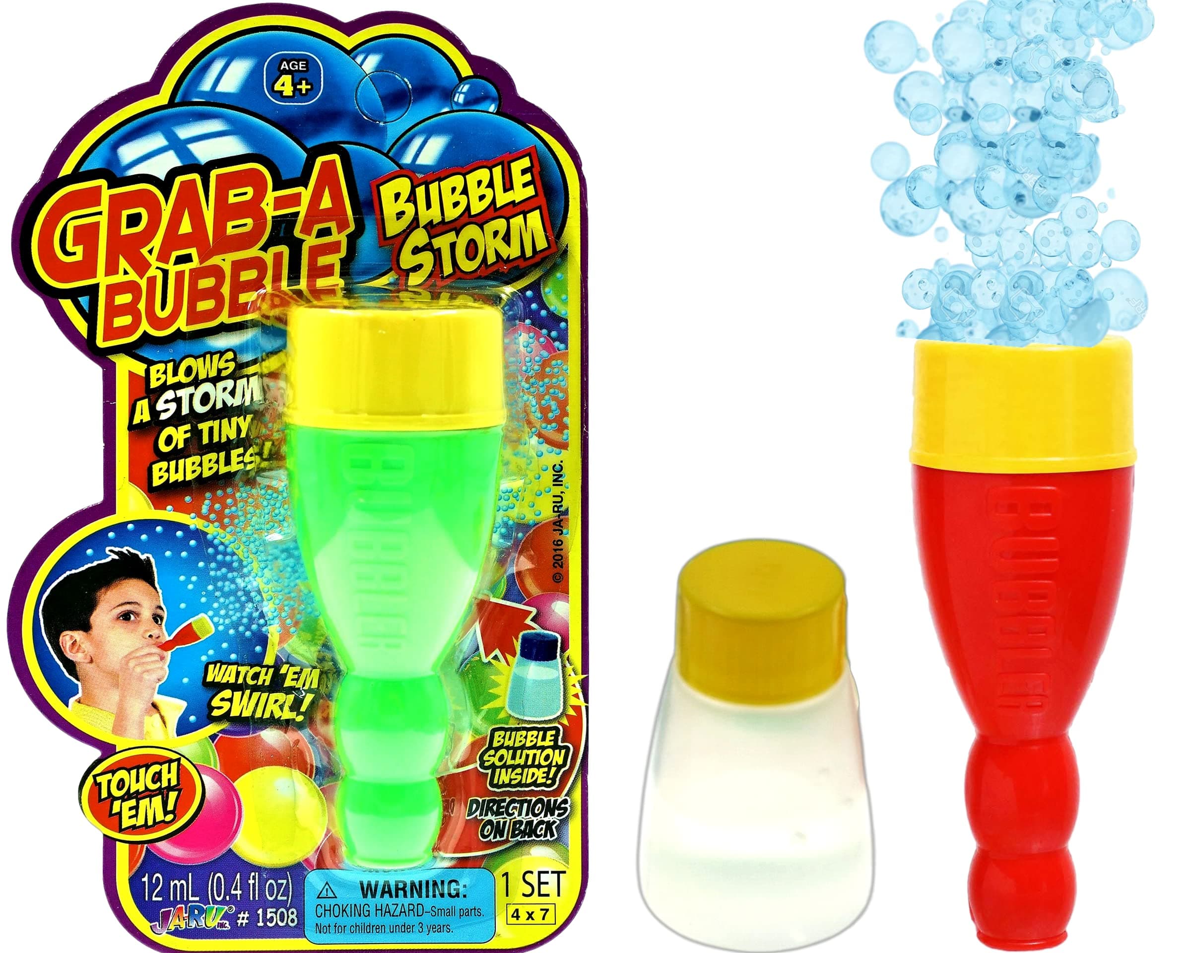 JA-RU Mini Handheld Bubble Blower with Non Toxic Bubble Solution | Touchable Bubbles for Kids | Stress Relief Fidget Toy | Bubble Party Favors for Kids (1 Pack) 1508-1A
