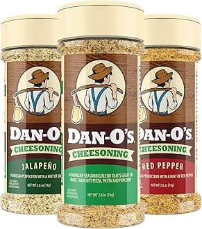 Dan-O's 3 Bottle Cheesoning Seasoning Set, Small Bottles, 3 Pack, Includes Red Pepper, Jalapeño and Cheesoning Seasonings, Sugar Free, Zero Calorie, Use this Seasoning Kit in Pasta, Toppings or Sauce