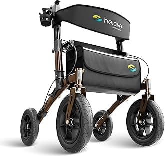 Helavo All Terrain Walker with Puncture-Proof, Flat-Free Solid Rubber Tires - Foldable Outdoor Walker for Seniors with Seat - Best Comfort on All Surfaces