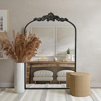 WAMIRRO Arched Mirror,Black Traditional Vintage Ornate Baroque Mirrors,Antique Brass Mirrors for Entryway/Fireplace/Living Room/Hallway/Bathroom.24“X36“ Black