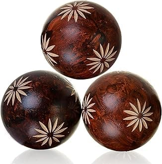 Decorative Balls for Centerpiece, Set of 3, Sunflower Pattern, 4 inch Resin Round Sphere Balls, Table Decor