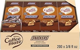 Coffee Creamer, Snickers, Liquid Creamer Singles, Non Dairy, No Refrigeration, 0.375 fl oz Tubs (Pack of 200)