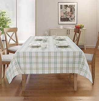 Rectangle Table Cloth - Table Cover - Cotton Mitered Stitched - Checks Table Covers for Kitchen Dining, Wedding, Decorations, & Parties - 60x84 in - Mint Window