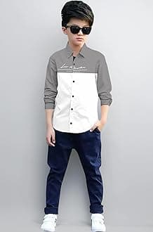 Boys Half & Half Long Sleeve Shirts Classic Collared Button-Down Tshirt Solid Cotton Letter Printed Kids & Junior Boys Shirt