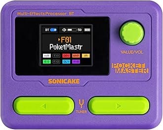 SONICAKE Pocket Master Guitar Bass Amp Modeling IR Cabinets Simulation Multi-Effects with Stereo OTG USB Audio Interface BT Audio 1.77" LCD Color Screen Purple
