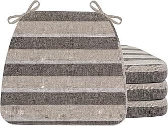 AAAAAcessories D-Shaped Chair Cushions, 2" Thick Dining Chair Pads with Ties and Removable, Machine-Washable Cover, 17" x 16", Set of 4, Boldstripes Chocolate/Beige