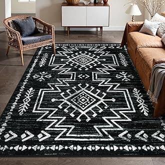 Lahome Washable Living Room Rugs 8x10, Western Black and White Rug for Bedroom, Low Pile Boho Distressed Aztec Floor Carpet for Dining Room, Soft Stain Resistant Large Moroccan Carpets