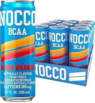 NOCCO BCAA Energy Drink Blood Orange - 12 Fl Oz (Pack of 12) - 180mg of Caffeine, Sugar Free Energy Drinks - Carbonated & Low Calorie, BCAAs, Vitamin B6, B12, & Biotin - Grab & Go Performance Drink