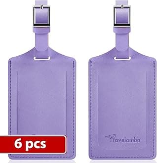 Travelambo Luggage Tags for Suitcases Faux Leather Privacy Protection 6 Pack Bag Tags Travel Accessories Essential, Classic Purple