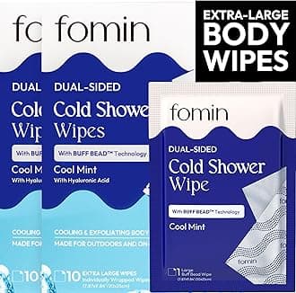 Travel Cold Shower Wipes - 20 Pack - No Rinse XL Bathing Wipes with Vitamin E - Fragrance-Free Full Body Wipe for Adults - Individually Wrapped Waterless Bath Wipe for Hygiene, Camping, & Gym