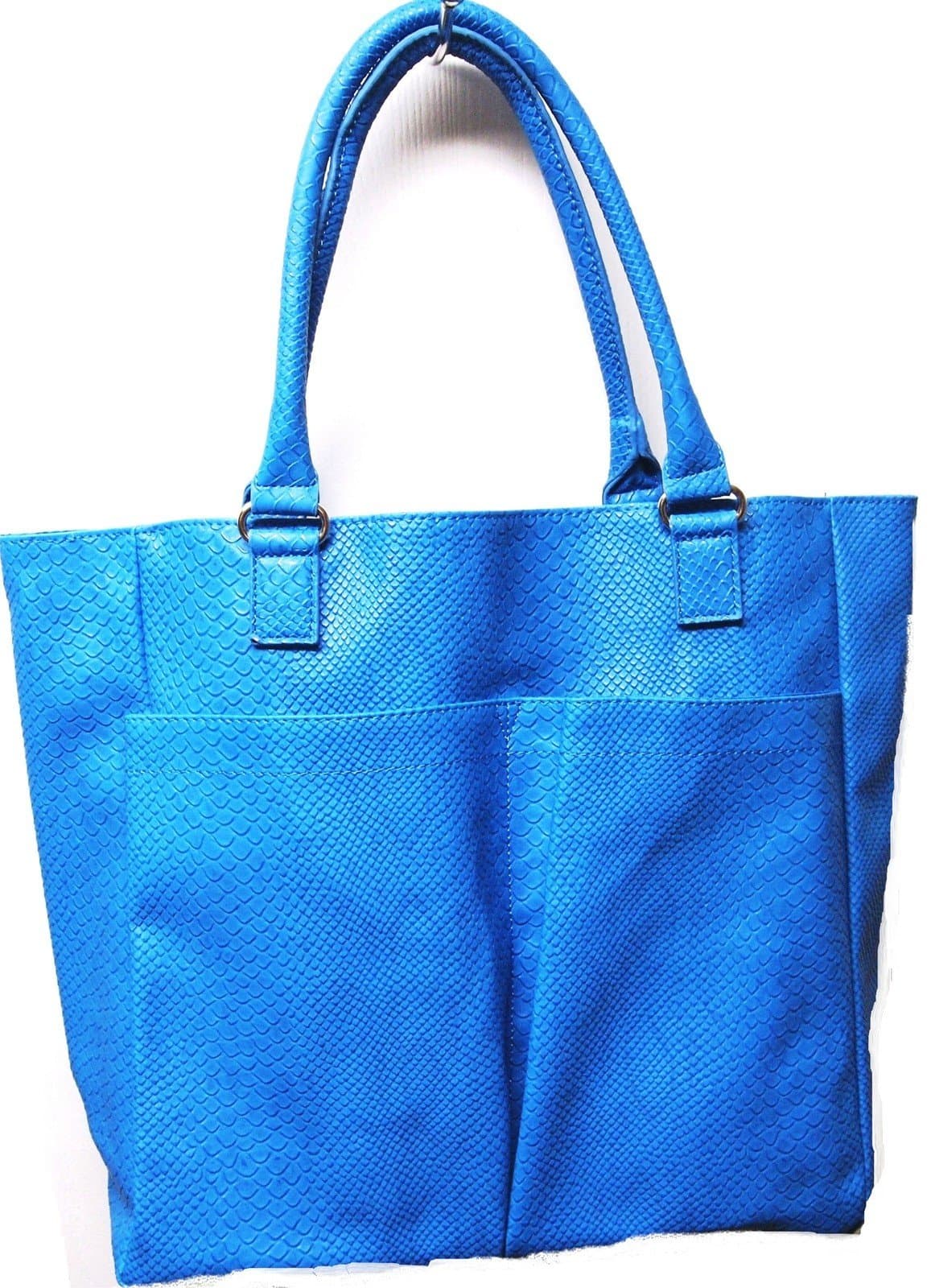 Neiman Marcus Faux Snake Python Crocodile LARGE Tote BLUE
