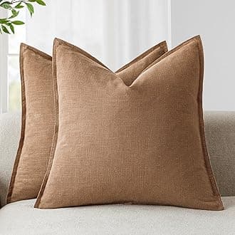Pack of 2, Decorative Linen Soild Throw Pillow Covers Soft Accent Cushion Case Boho Farmhouse Pillowcase for Chair Couch Sofa Bedroom Living Room Home Decor 20 x 20 Inch Light Khaki Brown