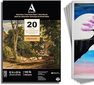 ArtRight Artists' A5 Acrylic & Gouache Paper Pack of 20 Sheets, 300 GSM; Handmade Sheets for Acrylic & Gouache Media