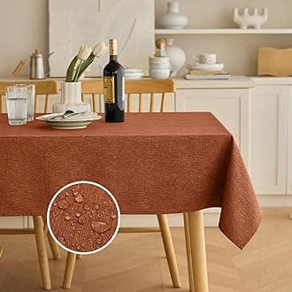 Decorelia Faux Linen Small Rectangle Tablecloth for Kitchen Dining Room,Outdoor Coffee Wrinkle-free Washable Table Cloth Covers for Wedding, Picnics,Party(Oblong,60 x 84 Inch (6-8 Seats),Burnt Orange)