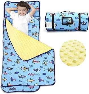 ACRABROS Toddler Nap Mat with Pillow and Blanket, Extra Large Rolled Napping Mats,Slumber Bags for Boys Girls,Kids Sleeping Bag for Daycare, Preschool Travel Camping