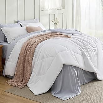 Bedsure King Comforter Set - 7 Pieces Reversible White and Grey Bedding, King Bed Set for All Seasons, Bed in a Bag with Down Alternative Comforter, Grey Sheets, Pillowcases & Shams