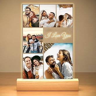 Custom Picture Frame with Photo, Personalized Photo Frame with Night Light, Customized Picture Frames, Personalized Anniversary Birthday Gifts for Women Men Her Him Girlfriend Boyfriend Couple