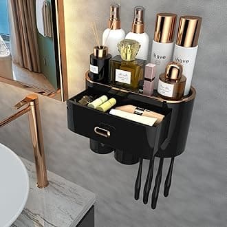 iHave Toothbrush Holders - 2 Cup Wall Mounted Toothbrush Holder - Makeup Bathroom Tray, Cosmetic Drawer - Bathroom Organizers & Accessories