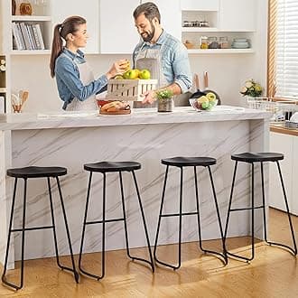 Bar Stools Set of 4, Wood Saddle Seat Barstools for Kitchen Island, 30" Black Bar Height Stools with Footrest (Black, 4 PCS 30Inch Bar Stools)