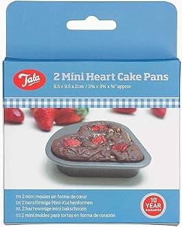 Tala 2 Mini Heart Non-Stick Cake Pans - Heart-Shaped Baking Tins with Fixed Base - Even Heat Distribution - Easy Food Release, Dishwasher and Freezer Safe - 2 Pack