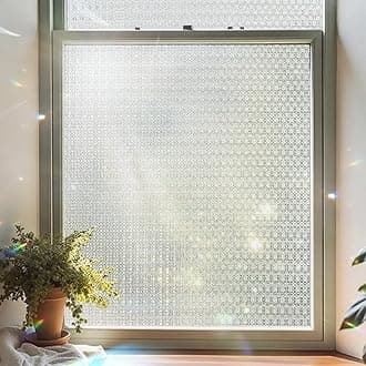 Window Privacy Film, Stained Glass Decorative Static Cling, Removable Laser Sun Blocking Vinyl Covering,Window Film for Home Kitchen Living Room, Lattice Projection, 17.3 x 78.7in