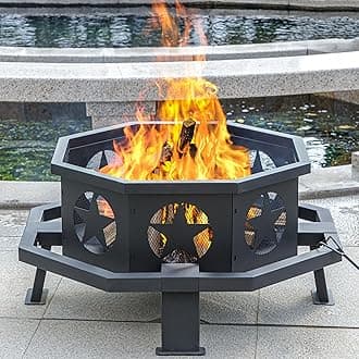 35 inch Fire Pit for Outside, Heavy Duty Wood Burning Fire Pits with Fire Poker, Outdoor Octagonal Firepit for Camping, Yard, Patio