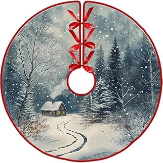 Christmas House On The Mountain Tree Skirt 36" by Leo Walker Christmas Tree Skirts Rustic Farmhouse Xmas Mat for Holiday Festival Party Decor