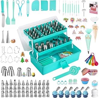 Cake Decorating Supplies Tools Kit: 358 pcs Baking Accessories with Storage Case - Piping Bags and Icing Tips Set - Puffs Christmas Cookie Cutters Cupcake Set for Beginners or Professional, Mint Green