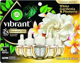 Plug In Scented Oil Refills, White Gardenia+Plumeria, Air Fresheners for Home Long Lasting, Room Fresheners,Air Freshener Plug In, Essential Oils, Home Essentials for Small&Large Spaces,5 ct