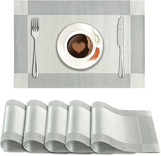 HOKIPO Pvc Set Of 6 Mats For Dining Table - 45X30 Cm (Ar878, Polyvinyl Chloride), Grey