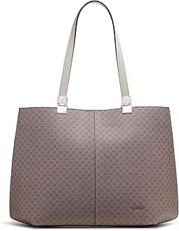 Calvin Klein Women's Granite Geometric Tote Bag – Vegan Leather, Monogram, 3 Pockets Granite Geometric Tote