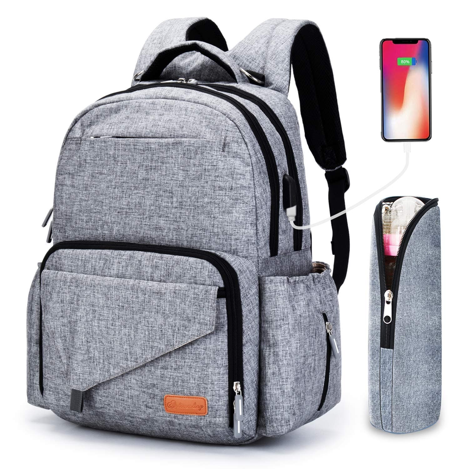 Ankommling Diaper Bag Backpack for mum, Large Capacity Multi-Function Waterproof Cloth Nappy Bags Organizer with USB charging port Insulated Water Bottle Bag for Women/Girls/Mum