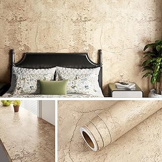Livelynine Tan Concrete Wallpaper Peel and Stick Beige Tones Limewash Accent Wall Paper for Bedroom Bathroom Apartment Friendly Removable Cement Concrete Contact Paper for Walls Countertops 15.8x78.8"