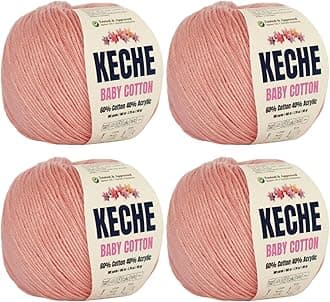 Keche Cotton Yarn, 60% Cotton 40% Acrylic Yarn, Soft Cotton Yarn for Crochet and Knitting, Amigurumi Yarn 4 Skeins/Balls [1.76 Oz (50g) / 180 Yrds (165m)] x 4 - Skin Color