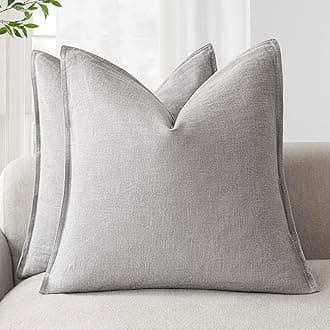 Foindtower Pack of 2, Decorative Linen Soild Throw Pillow Covers Soft Accent Cushion Case Boho Farmhouse Pillowcase for Chair Couch Sofa Bedroom Living Room Home Decor 18 x 18 Inch Light Rustic Gray