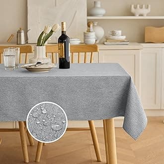 Waterproof Faux Linen Rectangle Tablecloth, Spillproof Wrinkle Free Outdoor Reusable Table Cloth for Holiday, Banquet, Party, Buffet Dinner (Oblong,60 x 120 Inch (10-12 Seats), Cool Grey)
