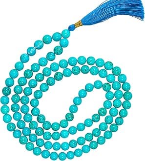 Certified Turquoise Magnesite Crystal Japa Mala Saadi - 108 Beads Buddhist Prayer Beads - AAA Grade Original Healing Gemstone Agate Mala for Yoga Meditation Spiritual Reiki Feng Shui