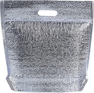 5pcs Insulated Lunch Bag with Zip Lock & Handle Stand Up Insulation Bags Reusable Thermal Box Liners Open Top Metalized Box Liners Lunch Food Box Thermal Shipping Bags (Size : 34X41X14cm)