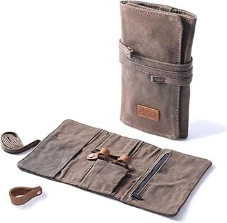 Waxed Canvas Tobacco Smoking Pipe Pouch with Leather Pipe Stand, Travel Pipe Case Bag for 2 Pipes and Other Accessories