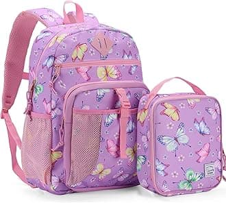 Toddler Backpack Lunch Bag Set, Girls School Bookbag Insulated Lunch Box for Kids Preschool,Daycare,Kindergarten,Elementary School Butterfly