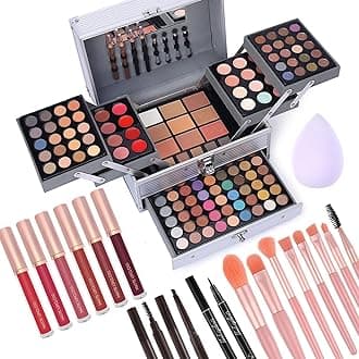 Makeup Gift Set For Women Girls, All in One Full Makeup Kit with Eyeshadow, Lip Gloss, Concealer, Blush, Contour, Highlighter Face Brushes Liquid Lipsticks Eyebrow Pen Eyeliner Pencil Sponge