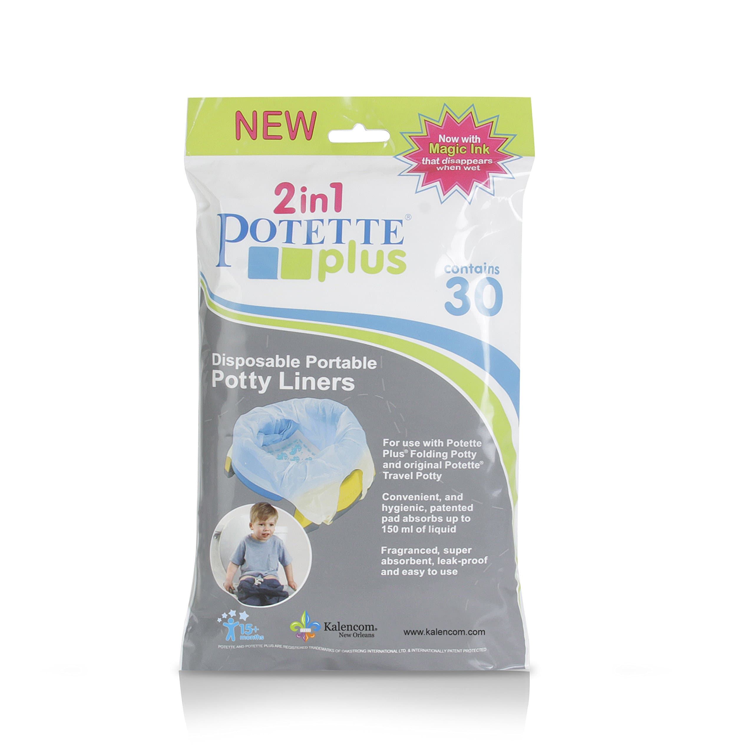 Potette Plus Potty Seat Liners - Disposable, Leakproof Liners for Travel Potty Seat - Fragranced to Absorb Odor - 30 Count