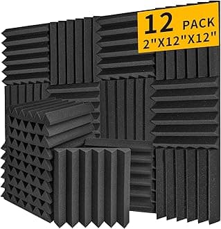 Acoustic Foam Panels 12 Pack 2" x 12"x 12" Saiqiang Soundproofing for Wall Noise Absorbing Sound-Damping Black Sound Insulation Wedges Fire-Resistant Sound Proof for Studio, Office, Gaming Room